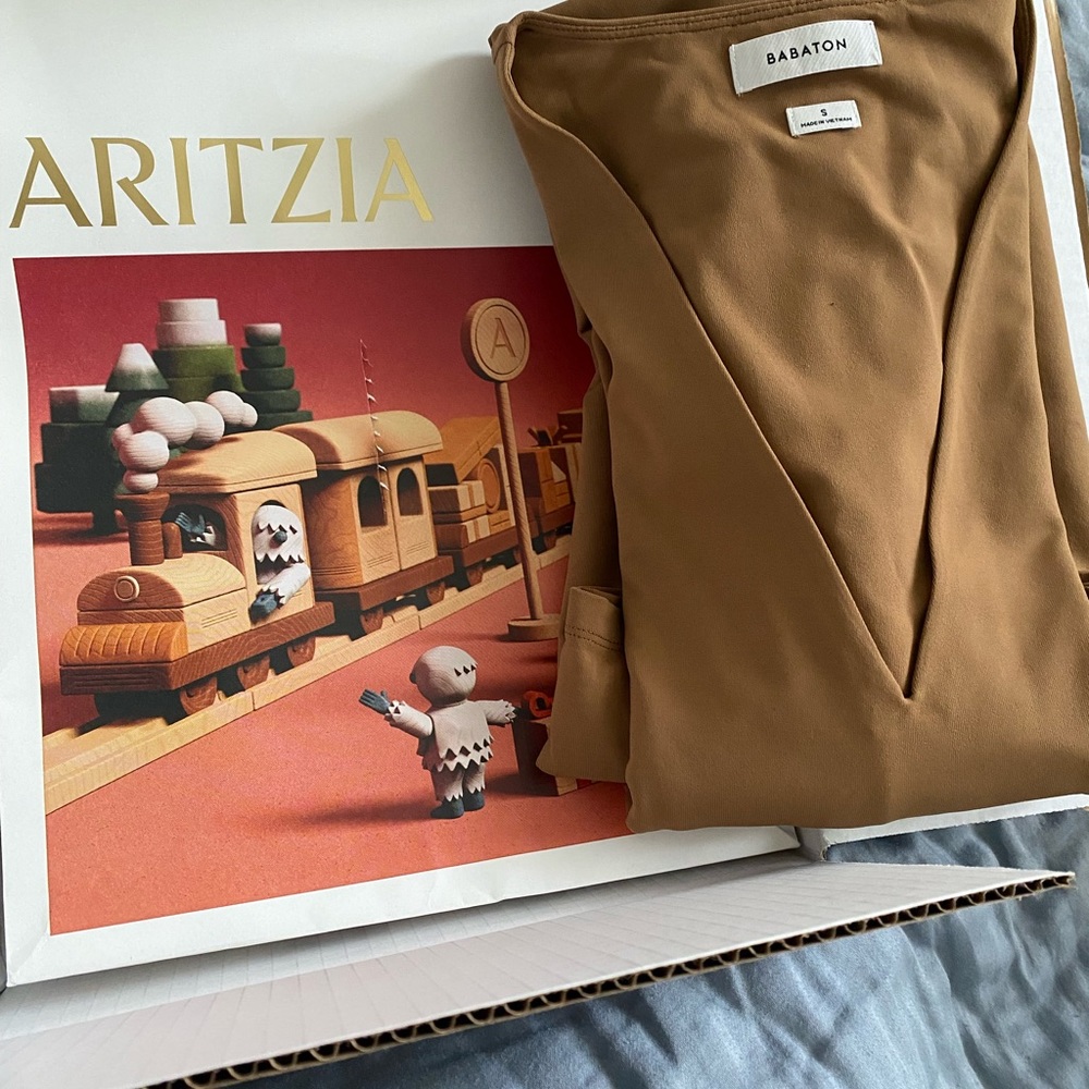 Aritzia contour dress in a caramel colour